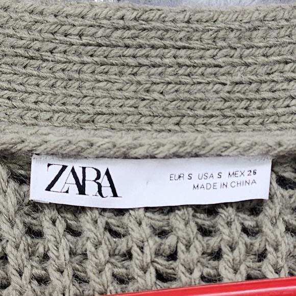 Zara Sweater Womens S Green Wrap Belted Cropped Cardigan Oversized Preppy Casual - Picture 6 of 10